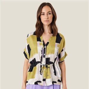 Masai Copenhagen Nordstrom Irekana Abstract Print Drawstring Waist Blouse s